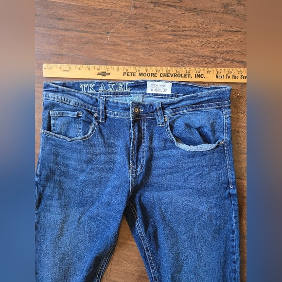 TK Axel Jeans Men 38x29 Slim Boot Cut Stretch 5 Pocket Denim Skater Embroidered - Picture 7 of 7